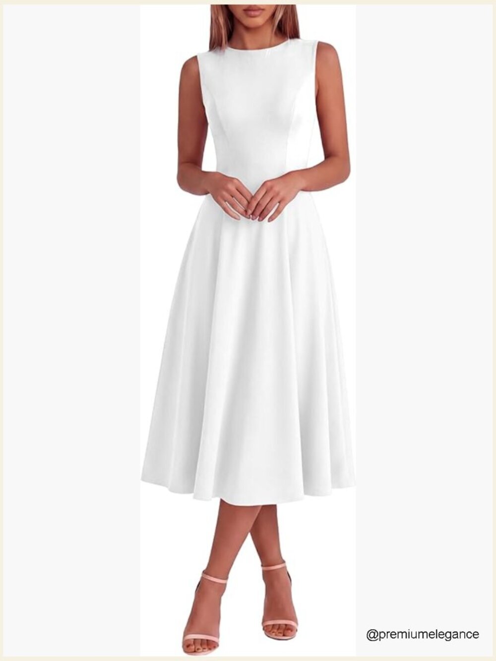 Summer Sleeveless A-Line Midi Dress Crewneck Formal Cocktail Party